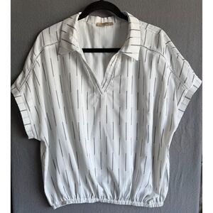 Timeson Shirt Women Size XXL White Striped V Neck ‎ Short Sleeve Blouse Casual